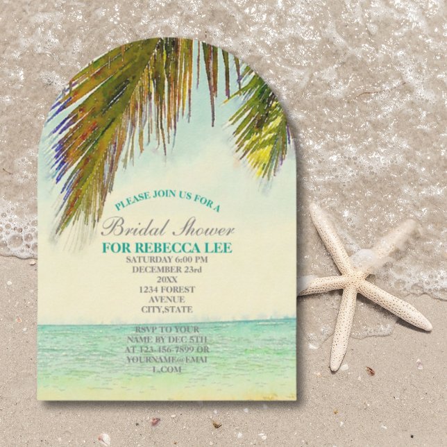 tropical island palm tree beach bridal shower invitation (tropical island palm tree beach bridal shower invitation)
