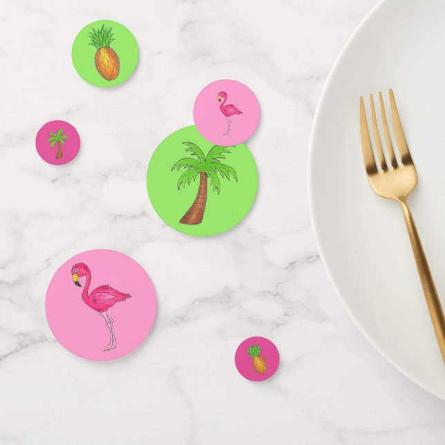 Tropical Island Palm Tree Pineapple Pink Flamingo Confetti (Group)