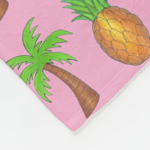 Tropical Island Palm Tree Pineapple Pink Flamingo Fleece Blanket