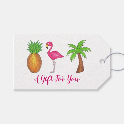 Tropical Island Palm Tree Pineapple Pink Flamingo Gift Tags