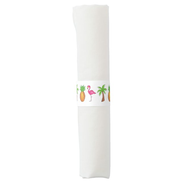 Tropical Island Palm Tree Pineapple Pink Flamingo Napkin Bands (Front)