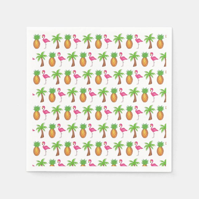 Tropical Island Palm Tree Pineapple Pink Flamingo Napkins (Front)