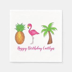 Tropical Island Palm Tree Pineapple Pink Flamingo Napkins