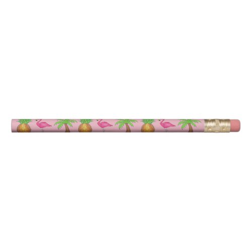 Tropical Island Palm Tree Pineapple Pink Flamingo Pencil