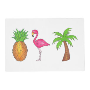 Tropical Island Palm Tree Pineapple Pink Flamingo Placemat