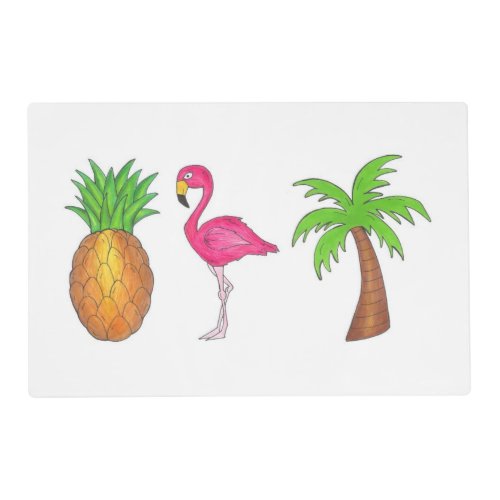 Tropical Island Palm Tree Pineapple Pink Flamingo Placemat