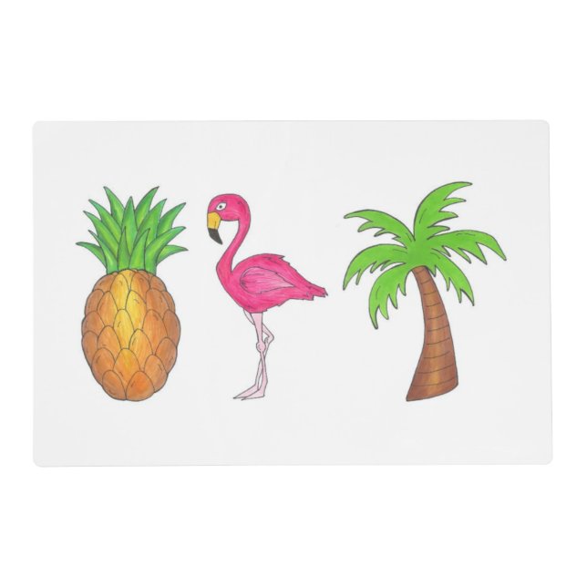 Tropical Island Palm Tree Pineapple Pink Flamingo Placemat (Front)