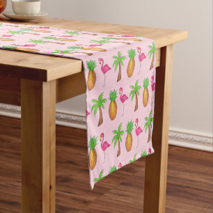 Tropical Island Palm Tree Pineapple Pink Flamingo Short Table Runner