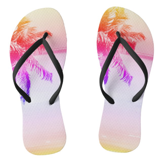 Tropical Island Palm Tree Retro Beach Flip Flops (Footbed)