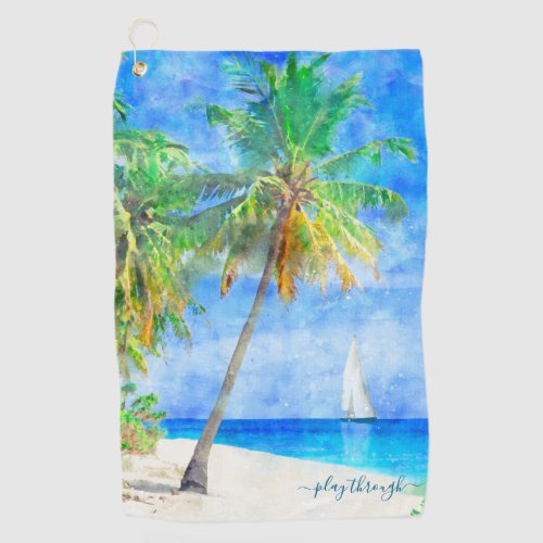 Tropical Island Palm Tree Sailboat Golf Towel