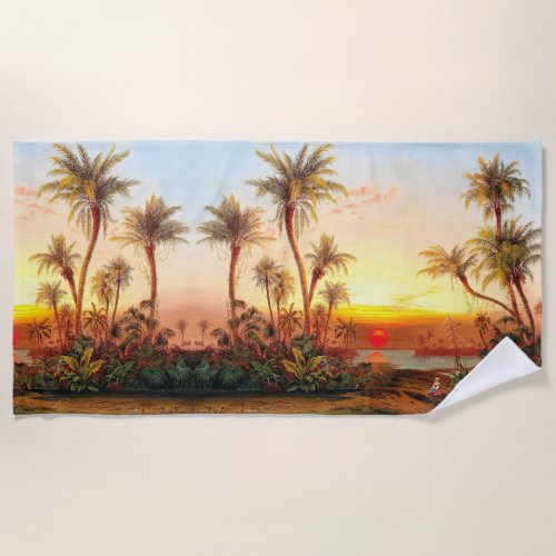 Tropical Island Palm Tree Sunset Beach Towel