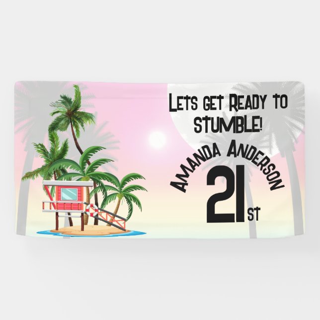 Tropical Island Palm Tree Sunset Invitation Banner (Horizontal)