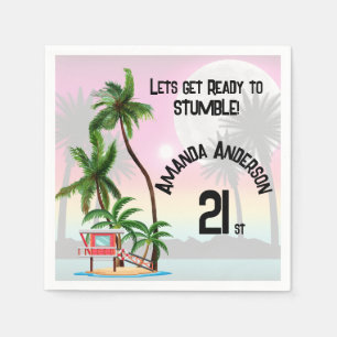 Tropical Island Palm Tree Sunset Invitation Napkins