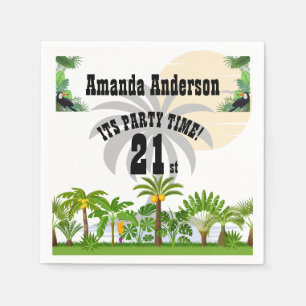 Tropical Island Palm Tree Sunset Invitation Napkins