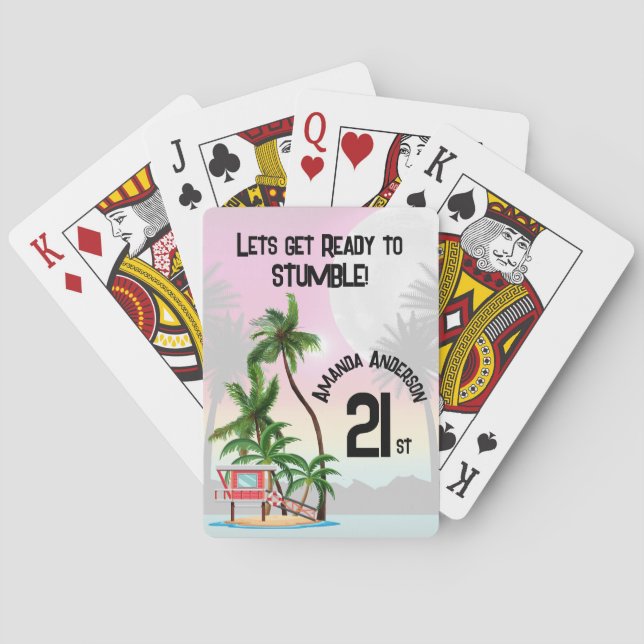 Tropical Island Palm Tree Sunset  Poker Cards (Back)