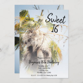 Tropical Island Palm Tree Sweet 16 Birthday Party Invitation