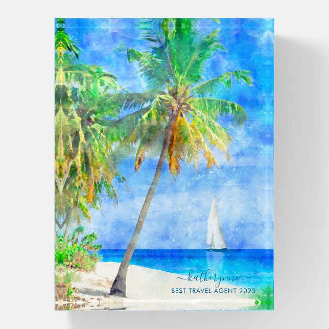 Tropical Island Palm Tree with Sailboat Paperweight (Vertical)