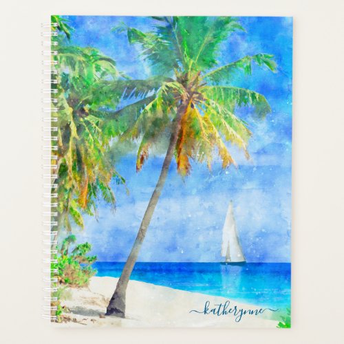 Tropical Island Palm Tree with Sailboat Planner