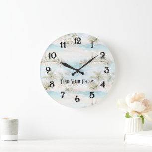 Tropical Island Palm Trees Beach Large Clock