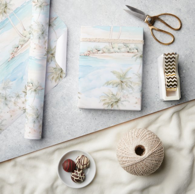 Tropical Island Palm Trees Beach  Wrapping Paper (Crafts)