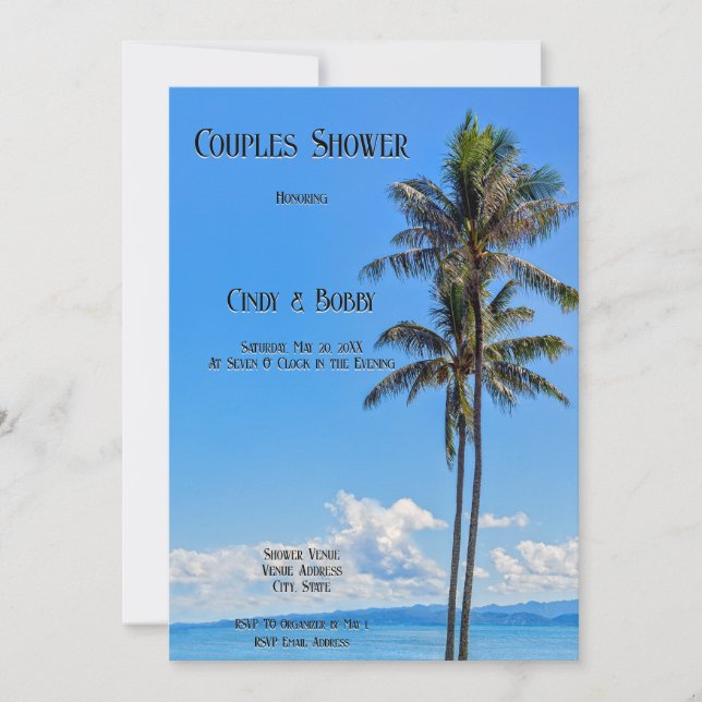Tropical Island, Palm Trees, Blue Seas, Couples, Invitation (Front)