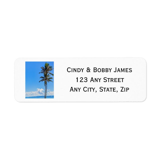 Tropical Island, Palm Trees, Blue Seas, Wedding Label (Front)