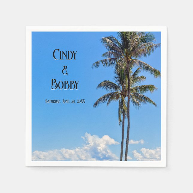 Tropical Island, Palm Trees, Blue Seas, Wedding Napkins (Front)