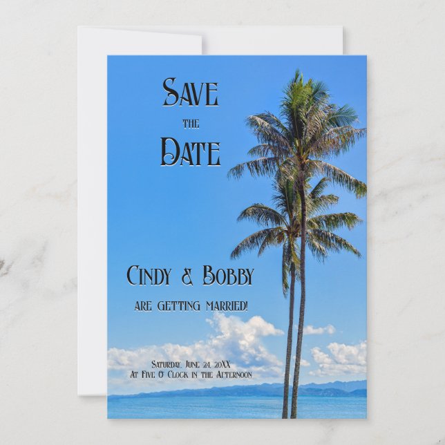 Tropical Island, Palm Trees, Blue Seas, Wedding Sa Save The Date (Front)