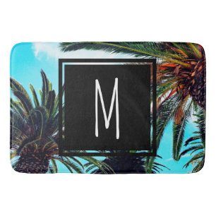 Tropical Island Palm Trees & Initial Letter Bathroom Mat