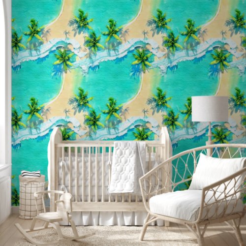 Tropical island palm trees nautical beach pattern wallpaper 