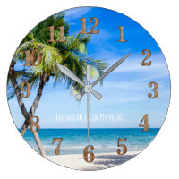 Tropical Island Palm Trees Ocean Caribbean Decor Large Clock
