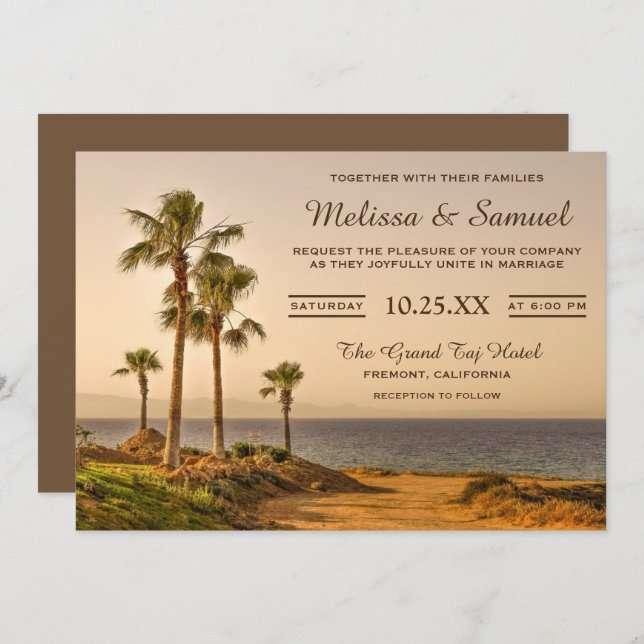Tropical Island Palm Trees Wedding Invitation (Front/Back)