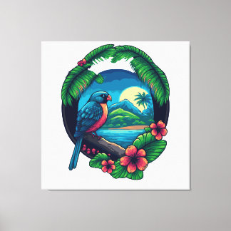 Tropical Island Palms Beach Travel Retro Canvas Print