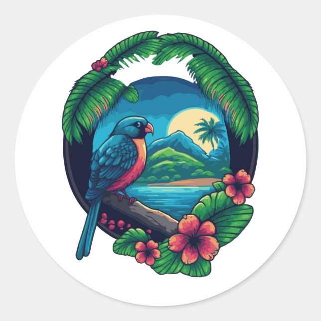 Tropical Island Palms Logo Beach Travel Retro Classic Round Sticker (Front)