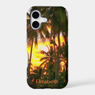 Tropical Island Palms Sunset Abstract Monogrammed iPhone 17 Case
