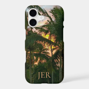 Tropical Island Palms Sunset Monogrammed Initials iPhone 17 Case