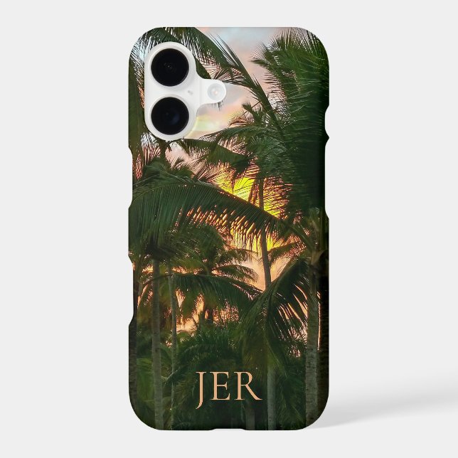 Tropical Island Palms Sunset Monogrammed Initials Case-Mate iPhone Case (Back)