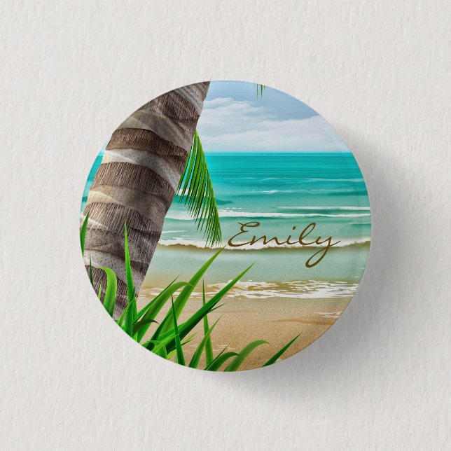 Tropical Island Paradise Beach Personalized Button (Front)