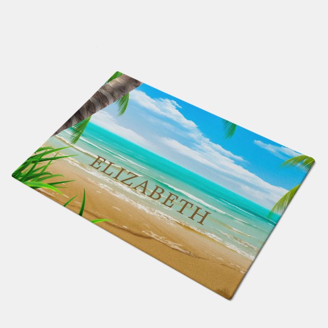 Tropical Island Paradise Beach Personalized Doormat (Angled)