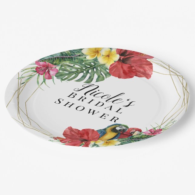 Tropical Island Paradise Birds Floral Botanical Paper Plates (Angled)