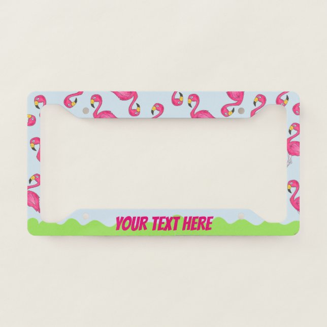 Tropical Island Paradise Green Pink Flamingo Bird License Plate Frame (Front)