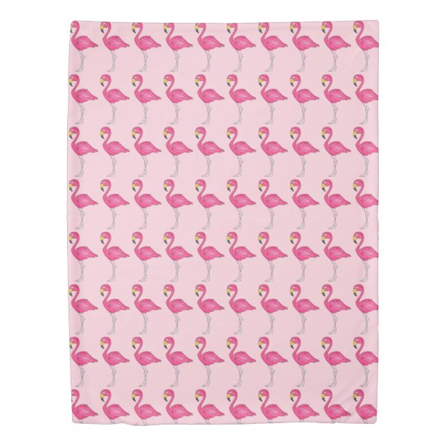 Tropical Island Paradise Hot Pink Flamingo Bird Duvet Cover (Front)