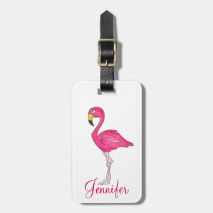 Tropical Island Paradise Hot Pink Flamingo Bird Luggage Tag