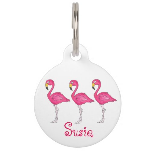 Tropical Island Paradise Hot Pink Flamingo Bird Pet ID Tag