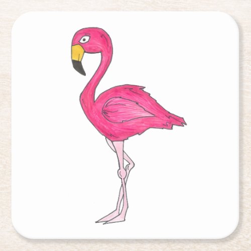 Tropical Island Paradise Hot Pink Flamingo Bird Square Paper Coaster