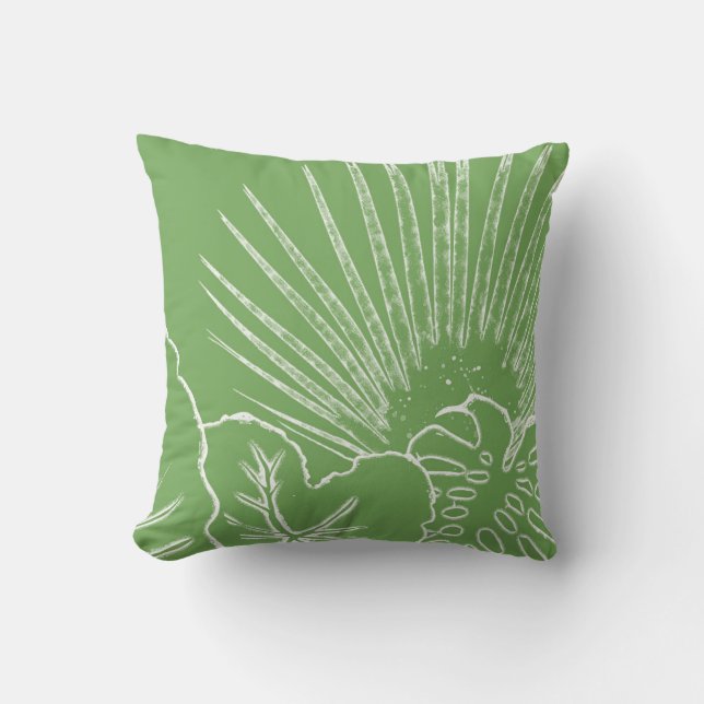Tropical Island Paradise Jungle Palm Tree Leaf Throw Pillow (Front)