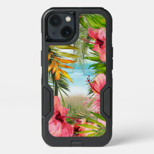 Tropical Island Paradise Palms Hibiscus Flowers iPhone 13 Case