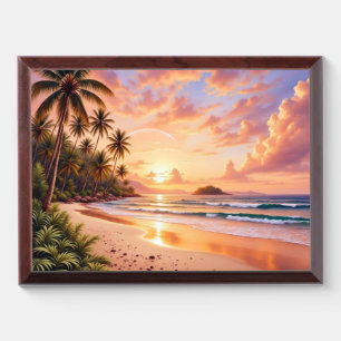 Tropical Island Paradise & Sunset Vibrant Rainbow Award Plaque