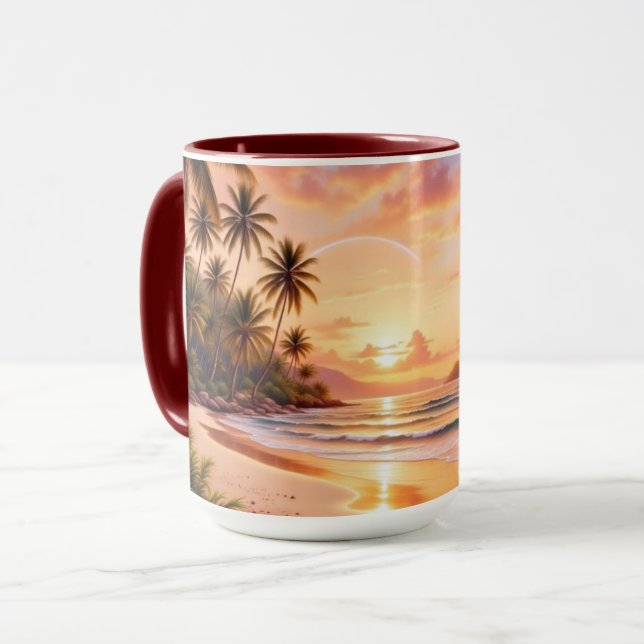 Tropical Island Paradise & Sunset Vibrant Rainbow Mug (Front Left)