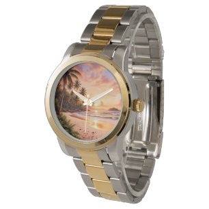 Tropical Island Paradise & Sunset Vibrant Rainbow Watch